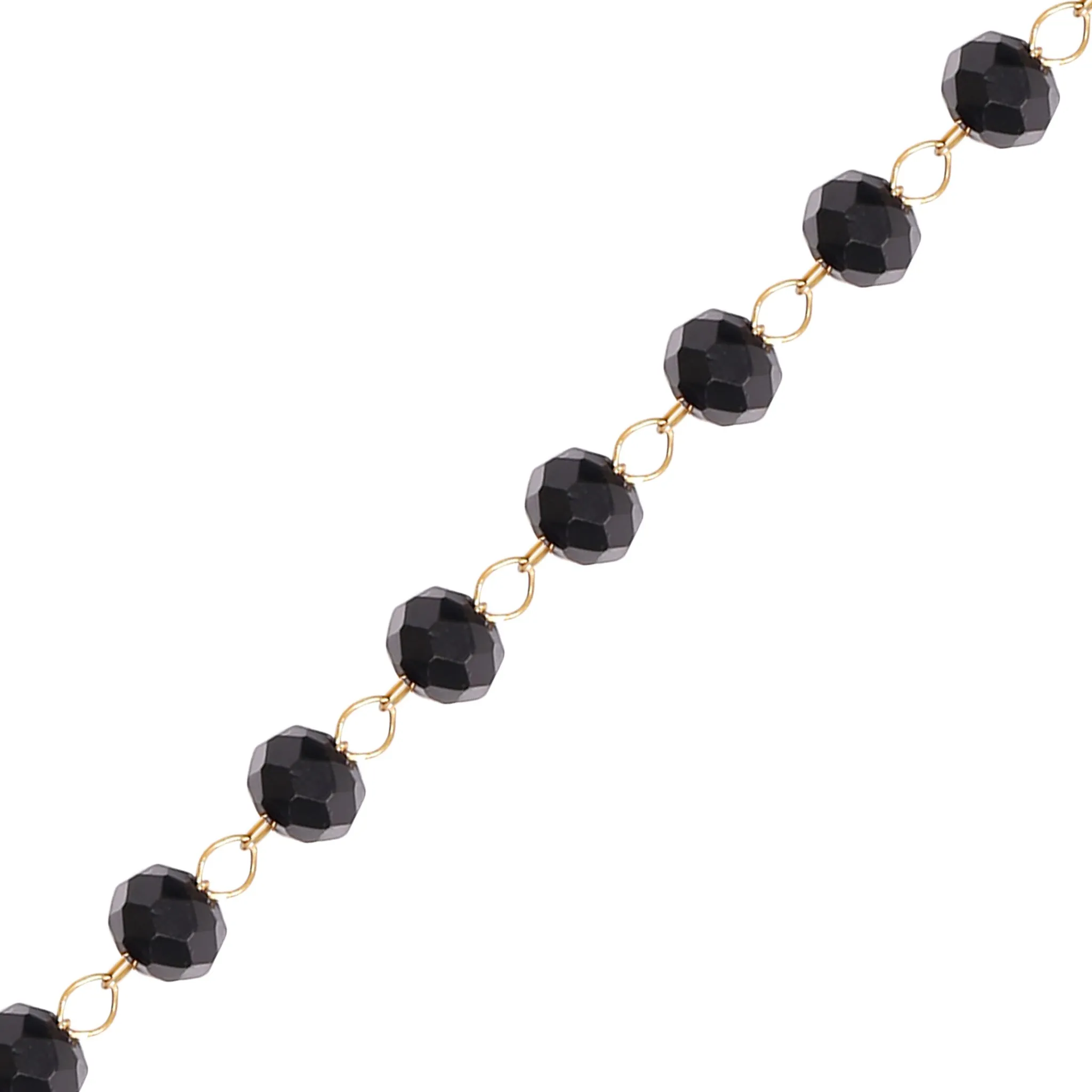 18K Gold PVD Stainless Steel Black Beaded Chain - By The Foot / SPL1025