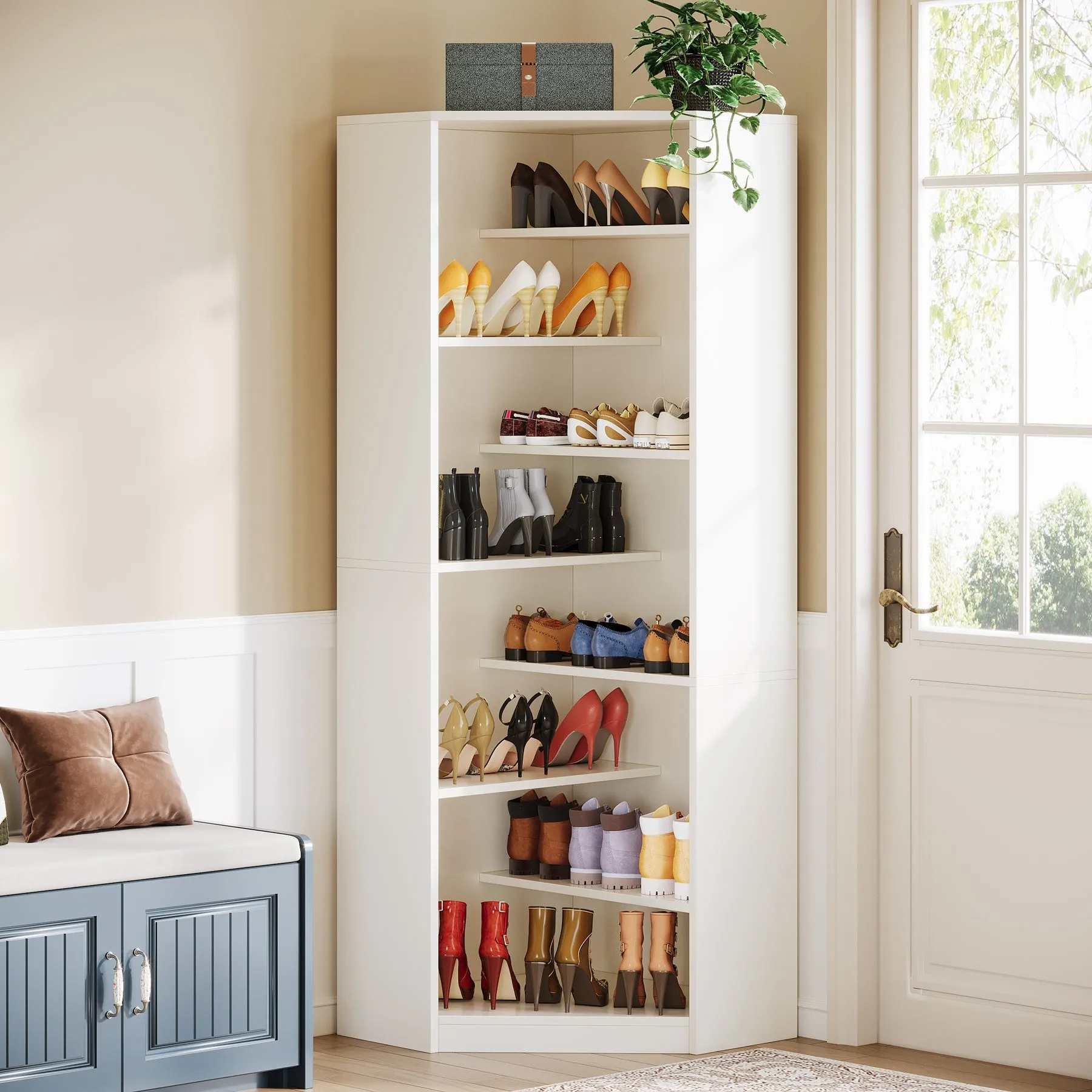 71" Shoe Cabinet, 9-Tier Corner Storage Organizer Shoe Rack for 25-30 Pairs