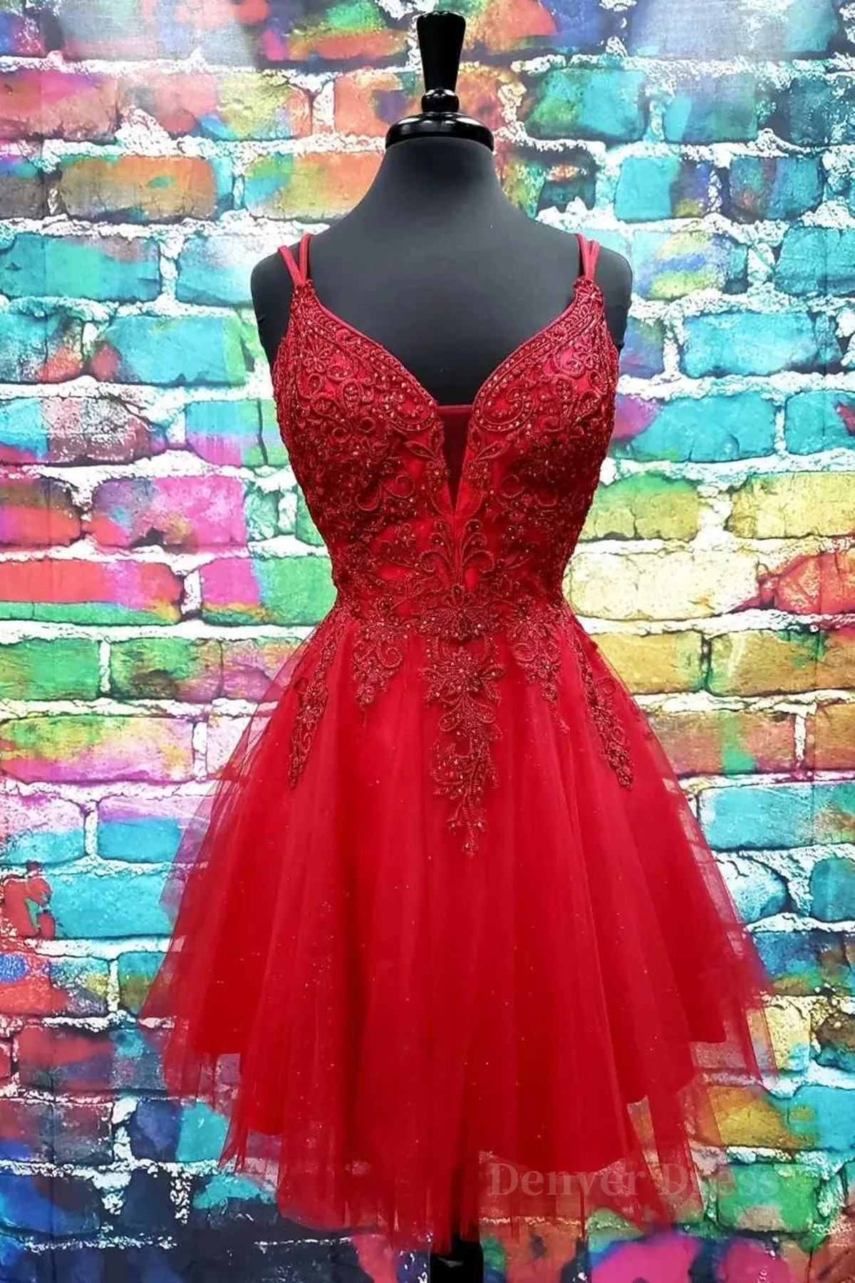 A Line V Neck Short Dark Red Lace Prom Dresses Short Dark Red Lace Formal Homecoming Dresses