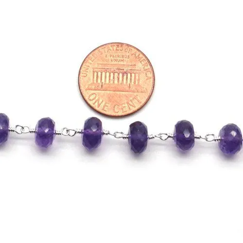 Amethyst Silver Plated Wire Wrapped Beads Rosary Chain