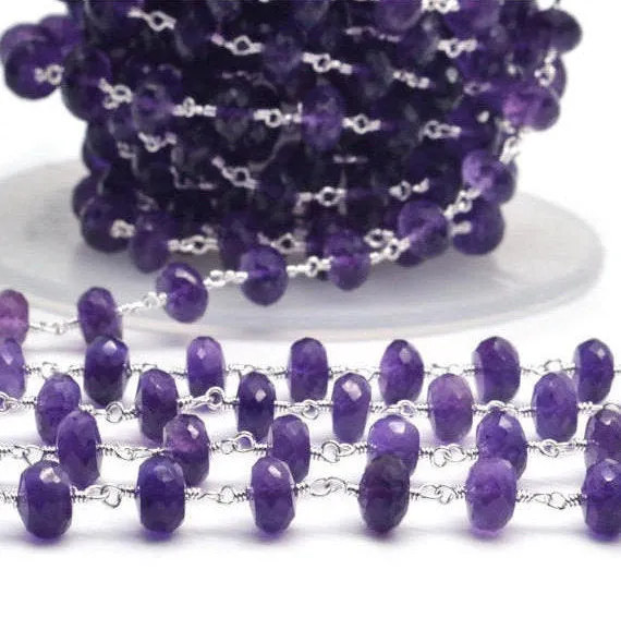 Amethyst Silver Plated Wire Wrapped Beads Rosary Chain