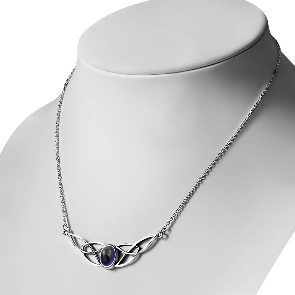 Amethyst Stone Celtic Knot Silver Necklace 42cm / 16.5 Inch