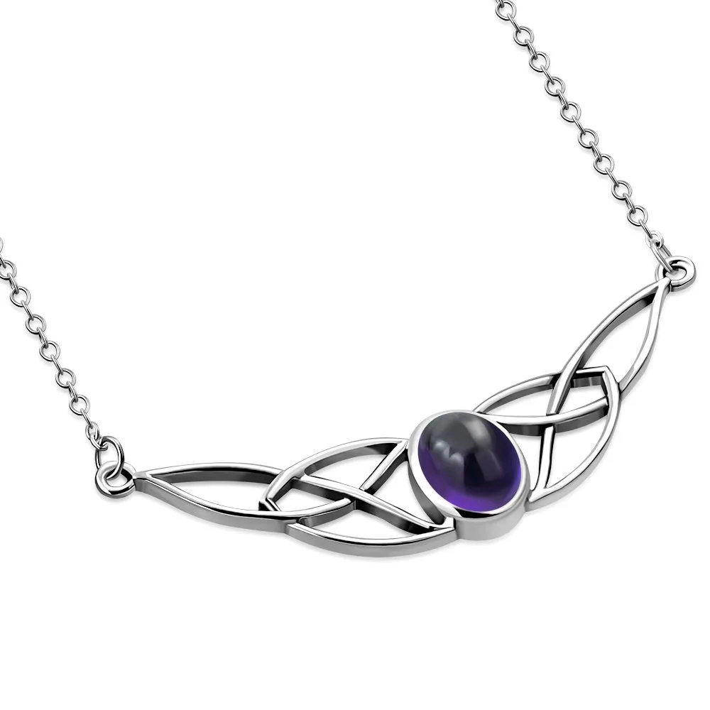 Amethyst Stone Celtic Knot Silver Necklace 42cm / 16.5 Inch