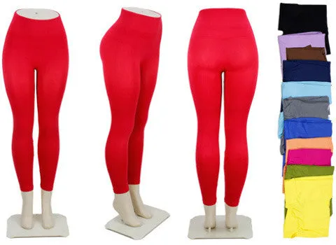 asst solid color high waist leggings - one size Case of 60