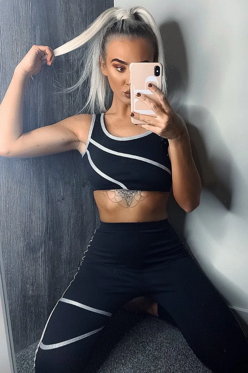 Black Grey Crop Top Leggings Activewear Co-Ord - Kaelin