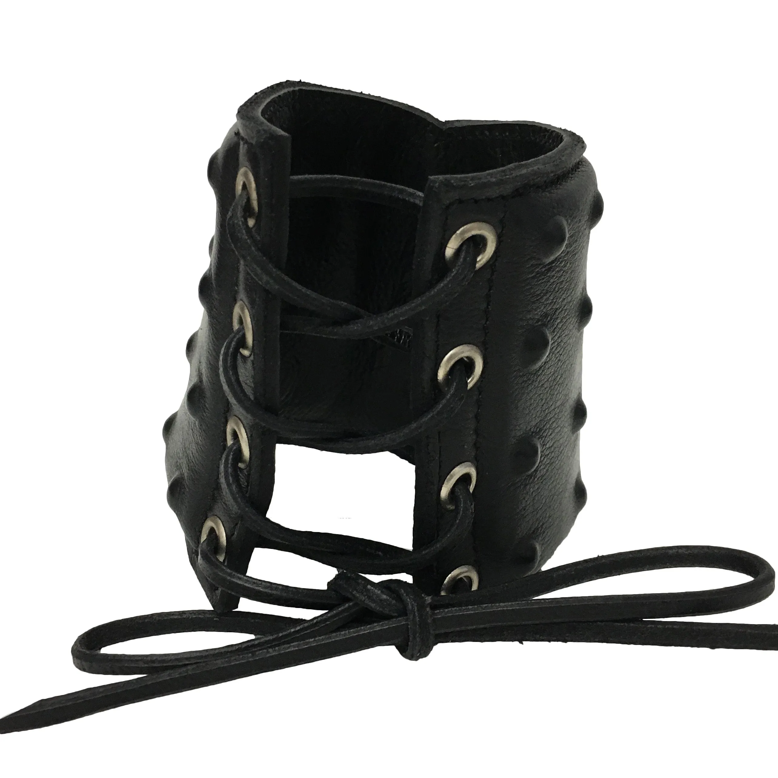 Black Leather Lace Up Studded Gauntlet