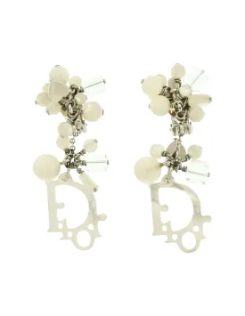 Christian Dior by John Galliano Vintage Cluster Dangling Mother of Pearl Logo Earrings