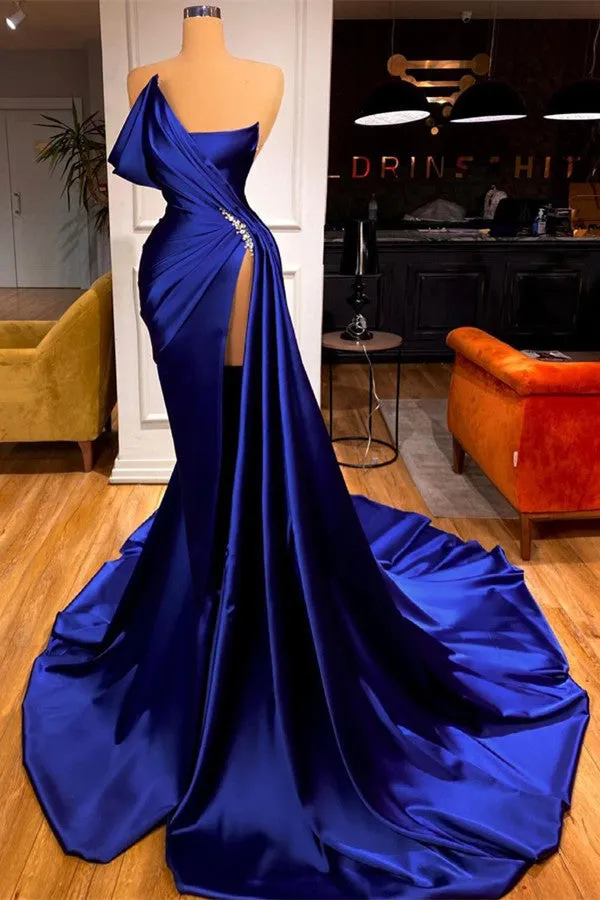 Designer Royal Blue Long Mermaid Prom Dress With Split On Sale