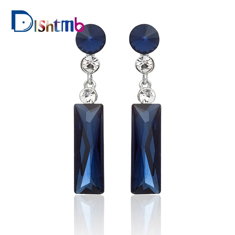 DLSHTMB Brand Fashion Jewelry Big Drop Earrings With Stones Blue Long Square Crystal Jewelry Dangle Earrings For Women Brincos