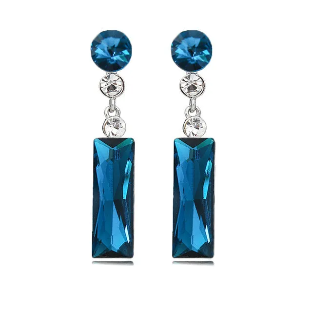 DLSHTMB Brand Fashion Jewelry Big Drop Earrings With Stones Blue Long Square Crystal Jewelry Dangle Earrings For Women Brincos