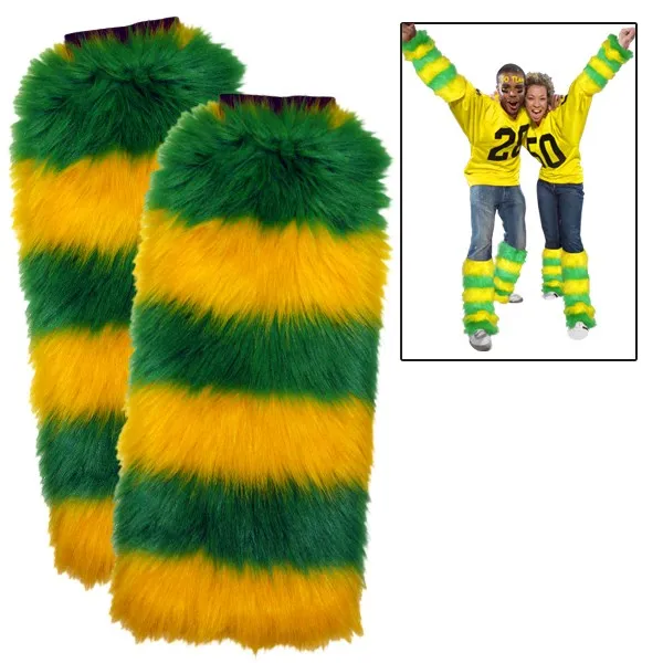 Fluffy Green & Gold Leg Warmers