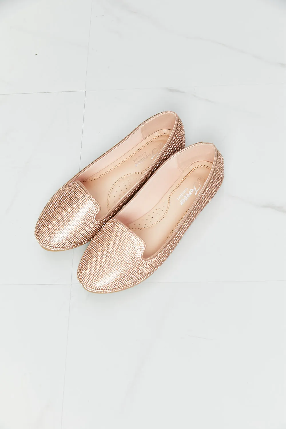 Forever Link Rhinestone Round Toe Flats in Rose Gold