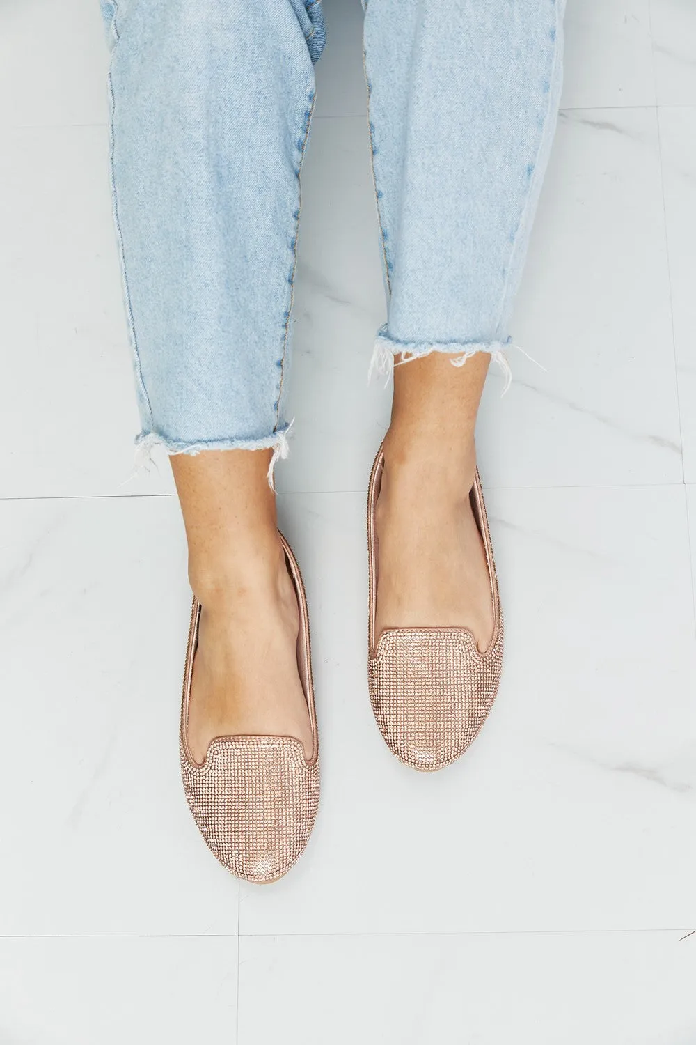 Forever Link Rhinestone Round Toe Flats in Rose Gold