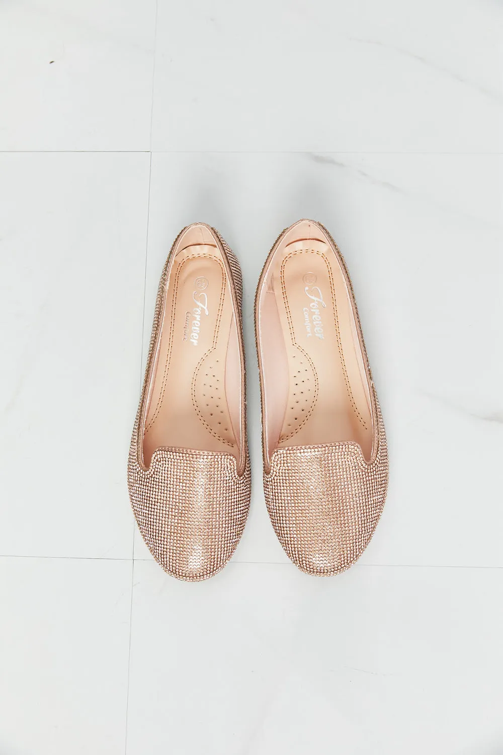 Forever Link Rhinestone Round Toe Flats in Rose Gold