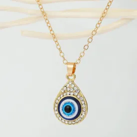 Gold Plated Cz Stone Decor Bohemian Vintage Evil Eye Necklace Zircon Alloy Necklace