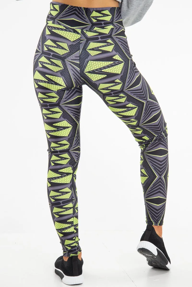 Green Abstract High Waist Activewear Leggings - Ryli