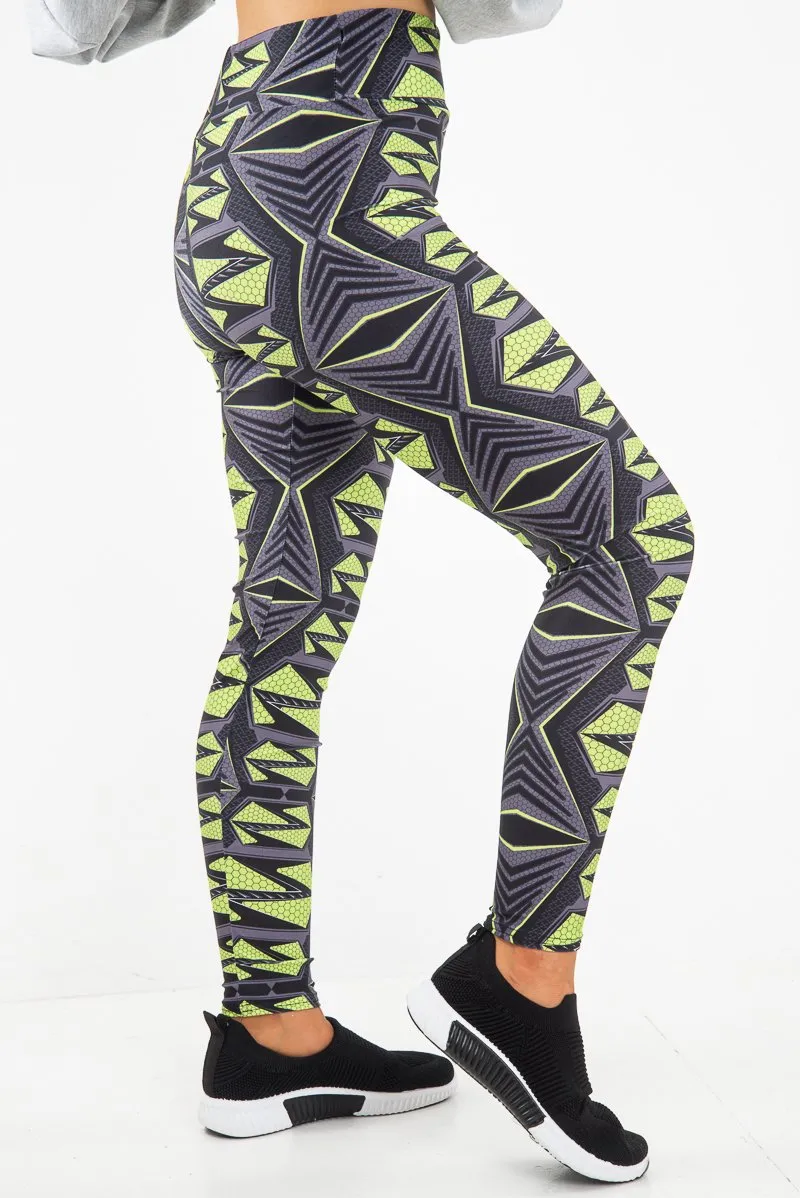 Green Abstract High Waist Activewear Leggings - Ryli