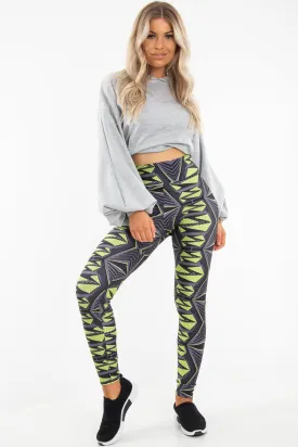 Green Abstract High Waist Activewear Leggings - Ryli