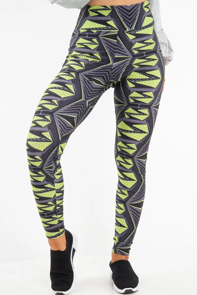 Green Abstract High Waist Activewear Leggings - Ryli