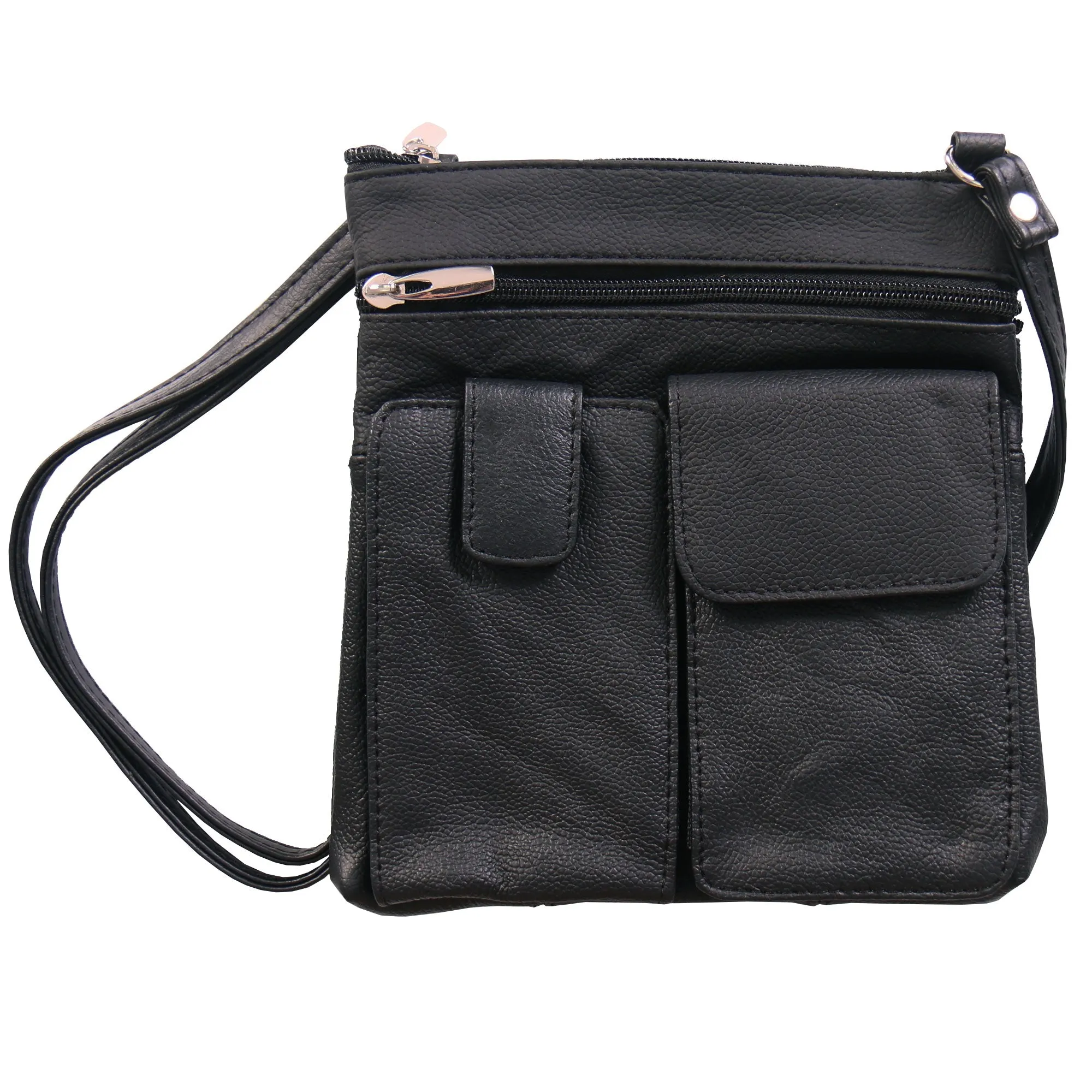 Hot Leathers Black Leather 6 Pocket Purse with 4 Zippers