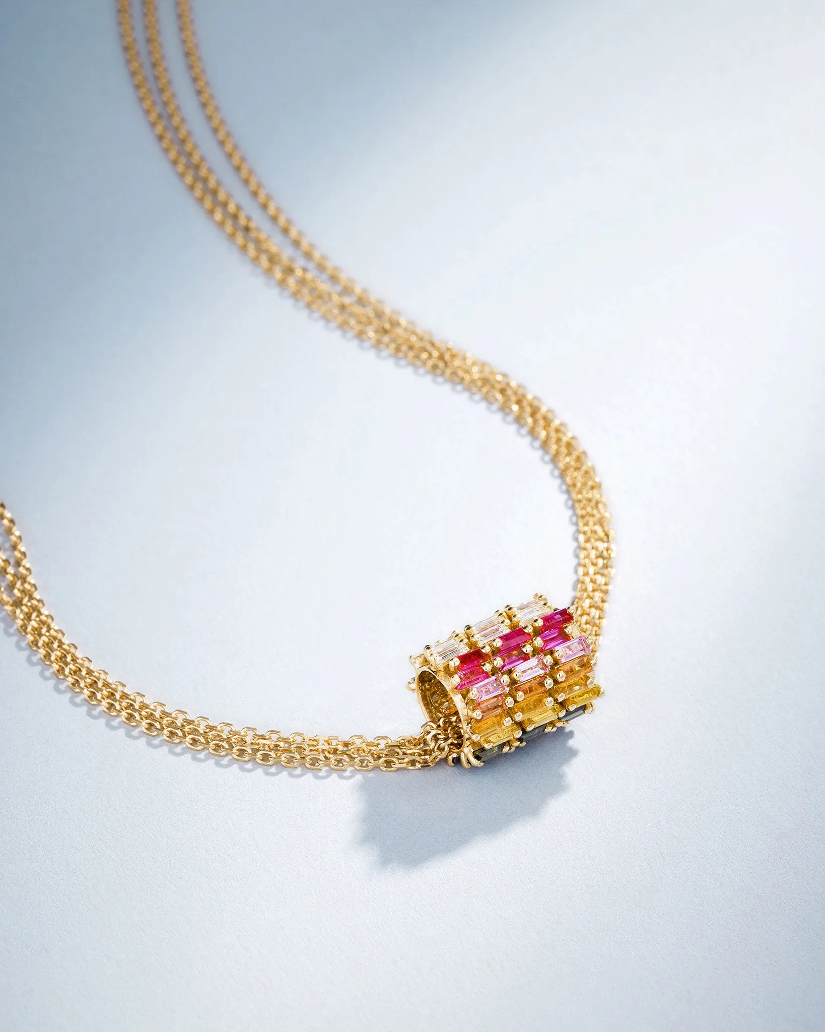 Infinite Triple Row Rainbow Sapphire & Diamond Rondelle Pendant