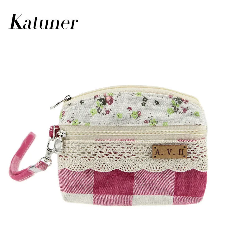 Katuner New Double Zipper Pouch Canvas Children Coin Purse For Girls Kids Wallet Women Clutch Card Bag Monedero Mujer KB027