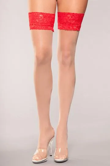 Lace Top Heart Hold Ups One Size