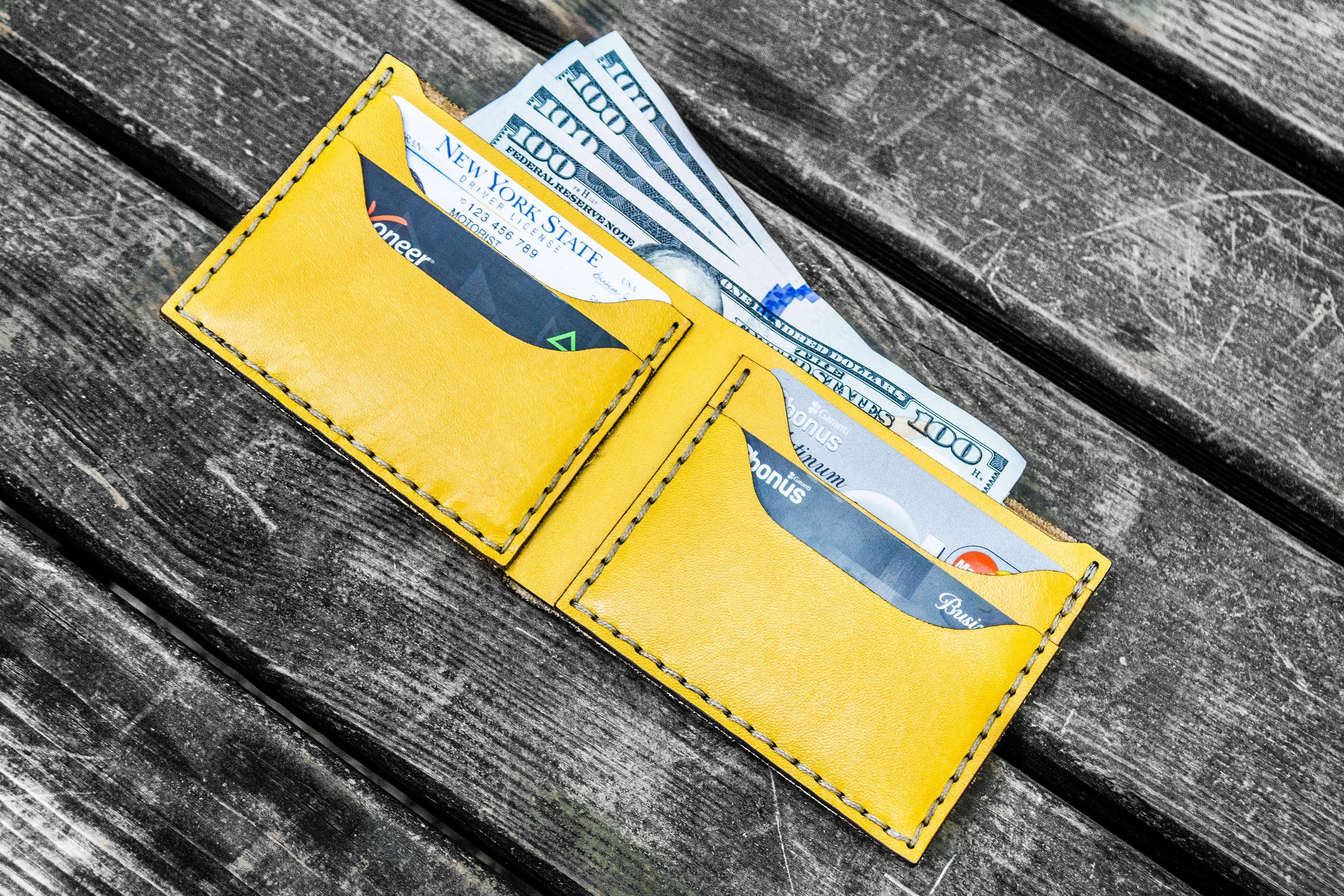 No.48 Personalized Handmade Leather Wallet - Yellow