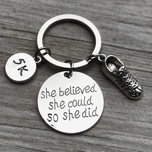 Runner 5k Keychain, She Believed She Could So She Did Keychain, Running Gift