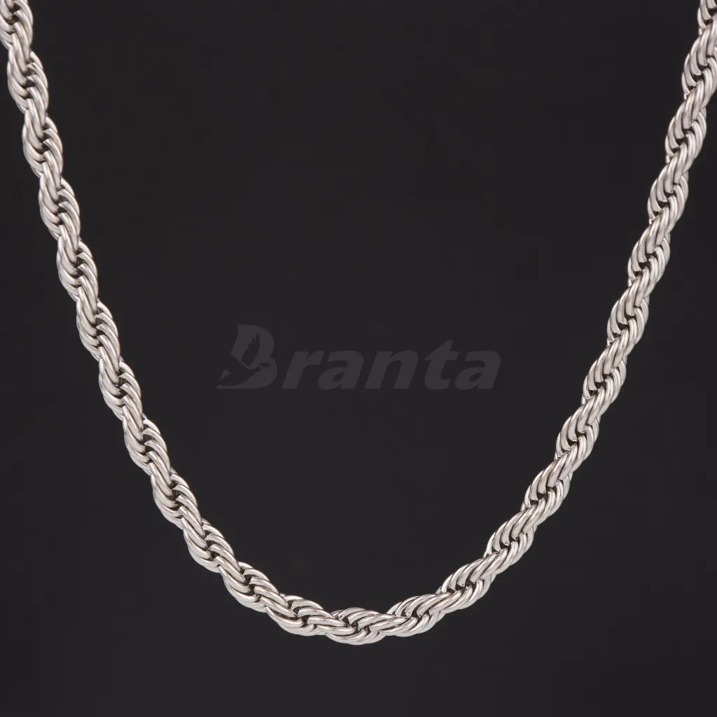 Silver Stainless Steel Rope Chain For Men ( 21.5 Inch)