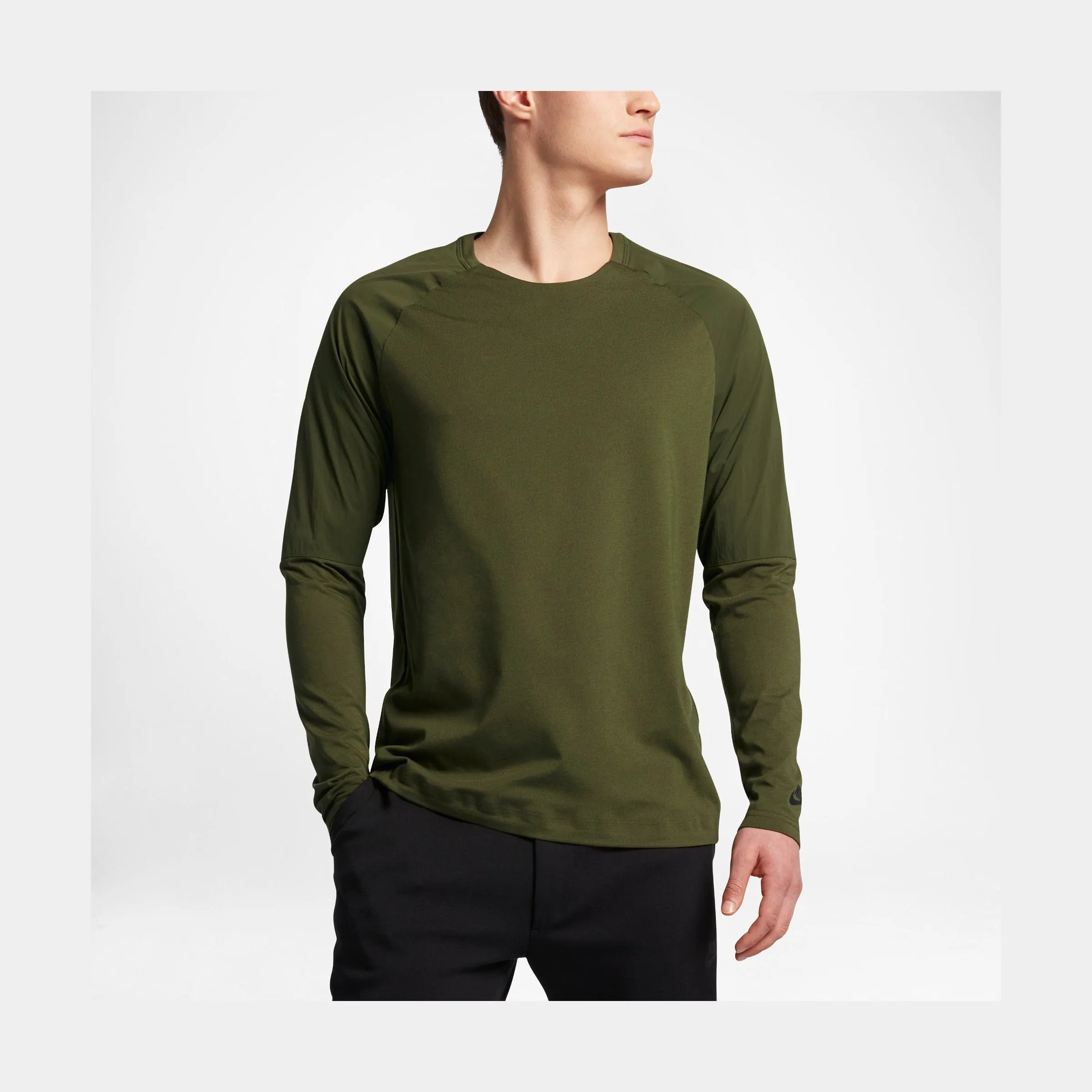 Sportswear Bonded Mens Long Sleeve T-Shirt (Olive Green)