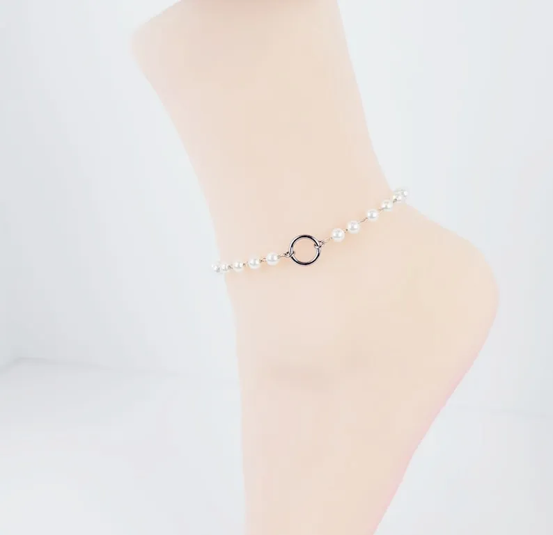 Stainless Steel and Pearl, Circle of O Ankle Bracelet