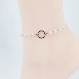 Stainless Steel and Pearl, Circle of O Ankle Bracelet