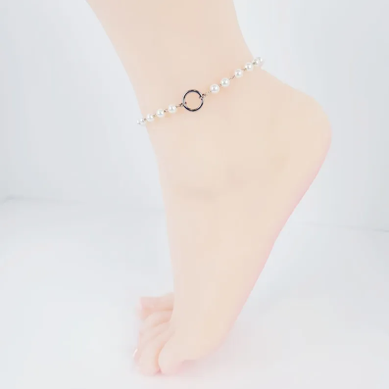 Stainless Steel and Pearl, Circle of O Ankle Bracelet