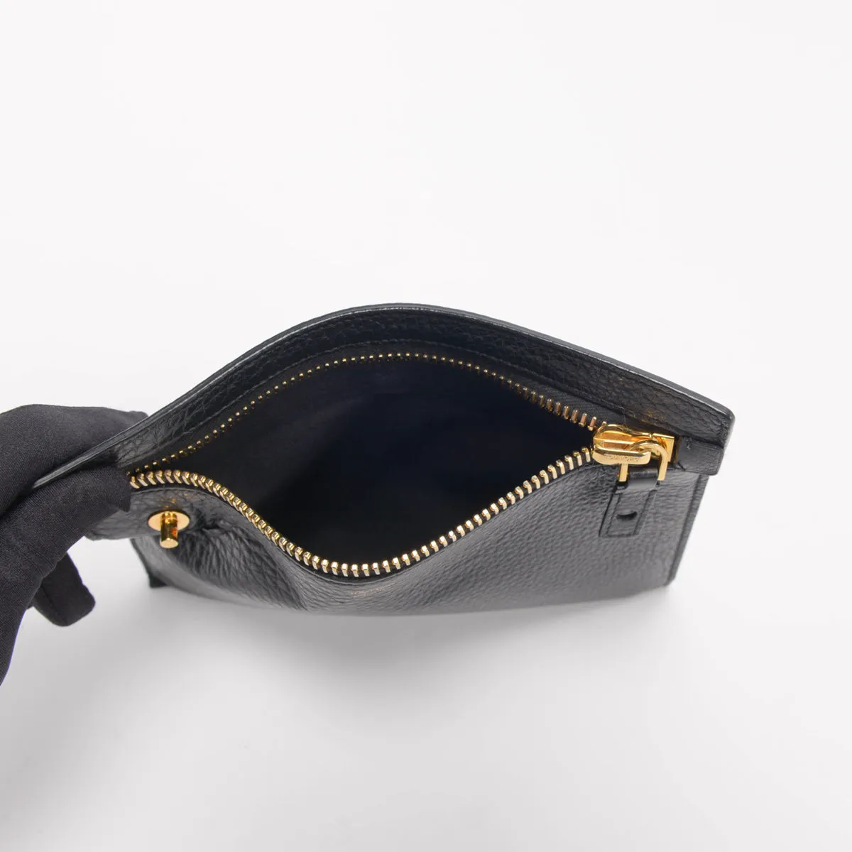 Tom Ford Black Grained Leather Flat Pouch