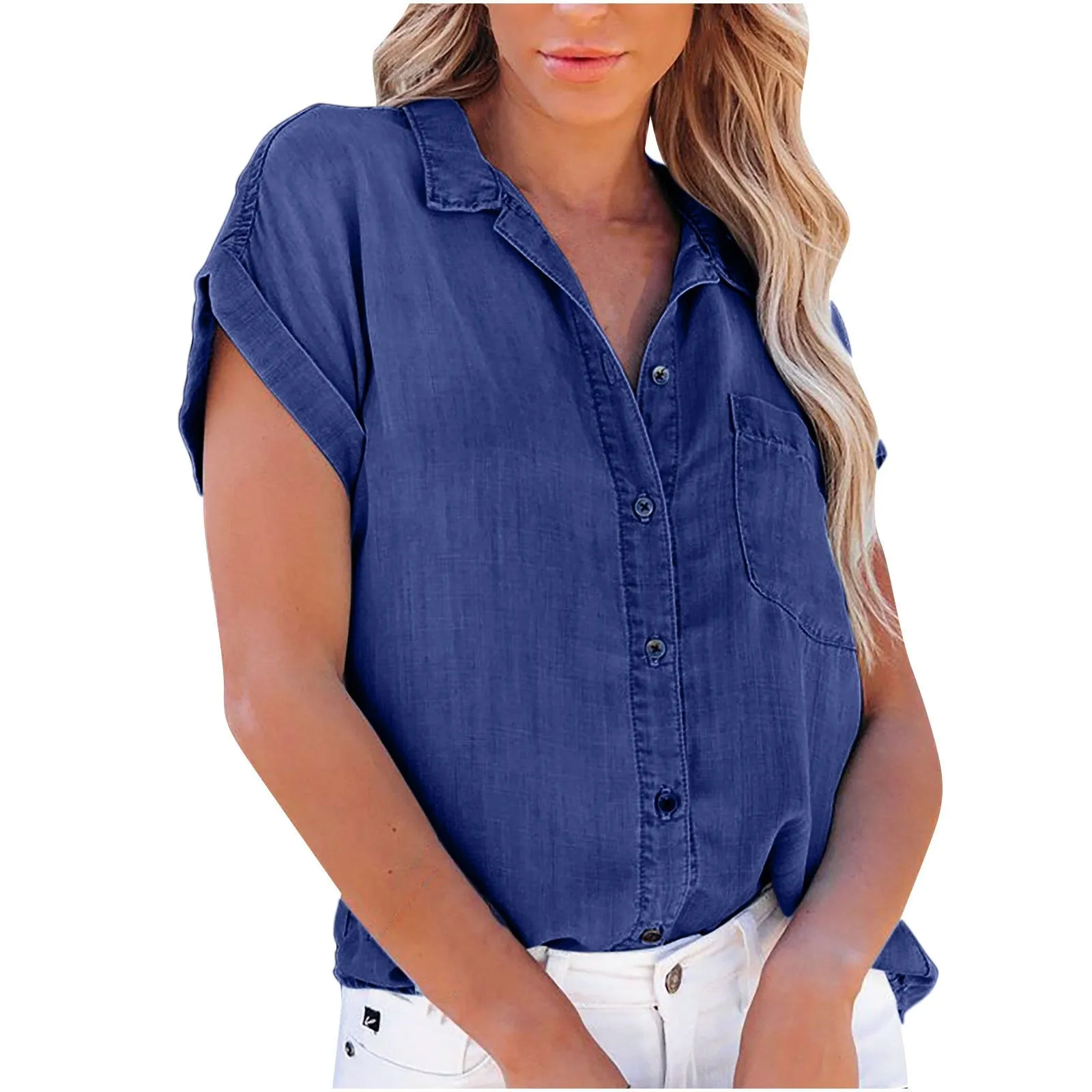 Vintage Denim Blouse Summer Short Sleeve Jean Shirts