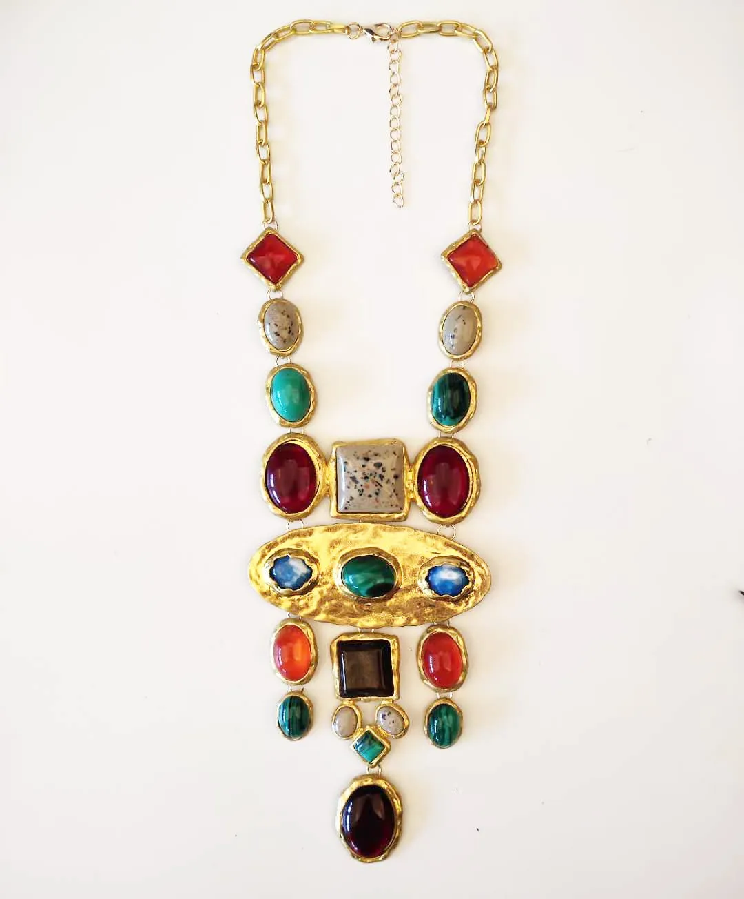 Vintage Geometric Gemstone Necklace