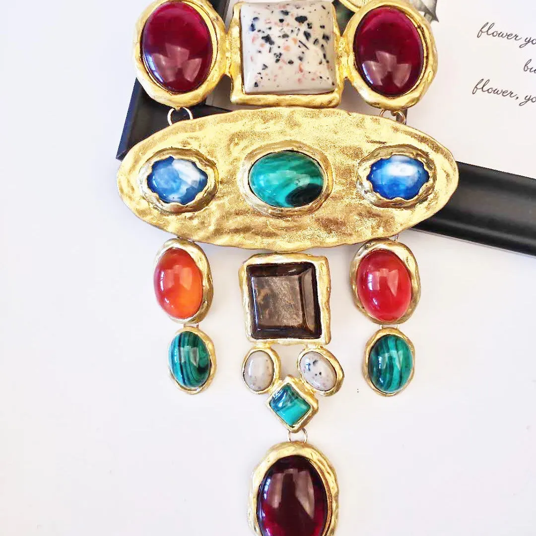 Vintage Geometric Gemstone Necklace