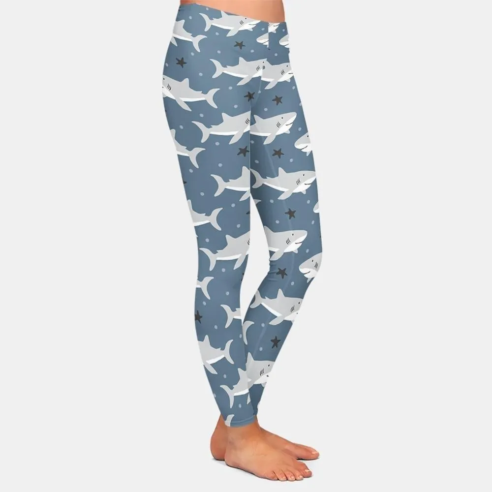 Women Leggings: Cute Shark Print