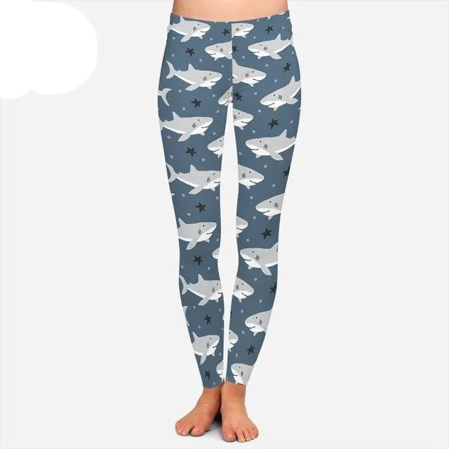 Women Leggings: Cute Shark Print